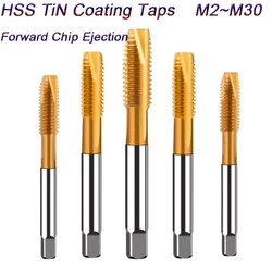 Titanium Coated High Speed Steel Spiral Point Plug Thread Screw Tap Tool Set Forward Chip Ejection Round Shank Taps and Dies