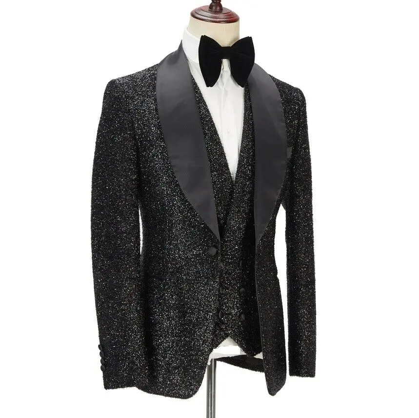 Esmoquin clásico de boda para hombre, traje ajustado, abrigo, pantalones, chaleco, blazer, fiesta de boda, cantante, novio, 3 piezas