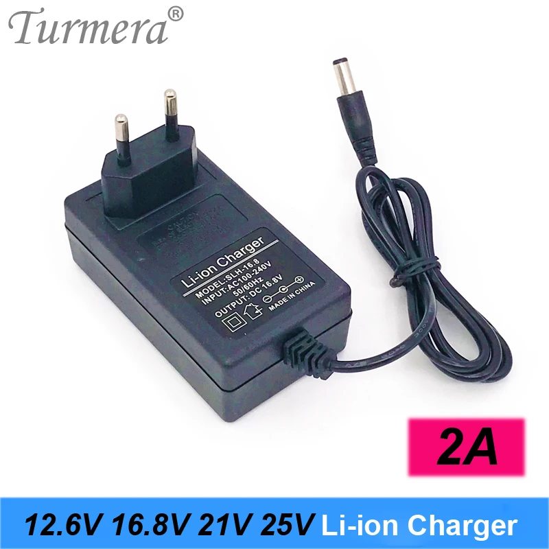 Turmera 12.6V 16.8V 21V 25V 2A 18650 Lithium Battery Charger DC5.5*2.1MM for 3S 4S 5S 6S 12V to 25V Screwdriver Battery Pack Use