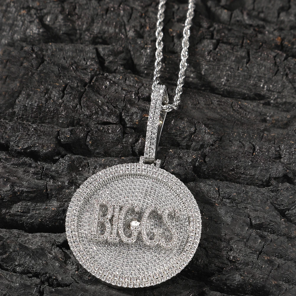 THE BLING KING Custom Name Spinning Pendant Rapper Style Men's Necklace Micro Paved CZ Any Letters Numbers Color Hiphop Jewelry