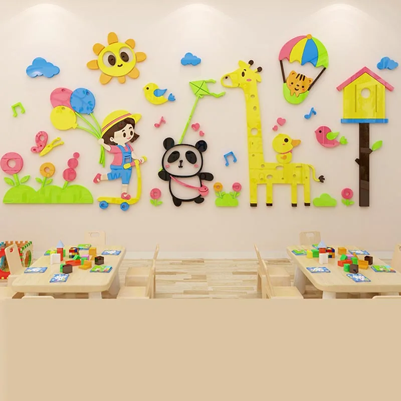 Cartoon Animal Wall Sticker Acrylic Material Wall Stickers For Kindergartens  Children's Rooms Wall Stickers In Living Room