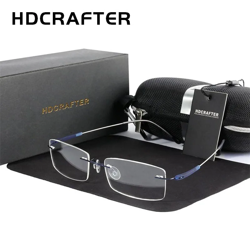 HDCRAFTER Titanium Rimless Glasses Frame Male Square Ultralight Women Frameless Prescription Myopia Optical Frames Eyewear 3125