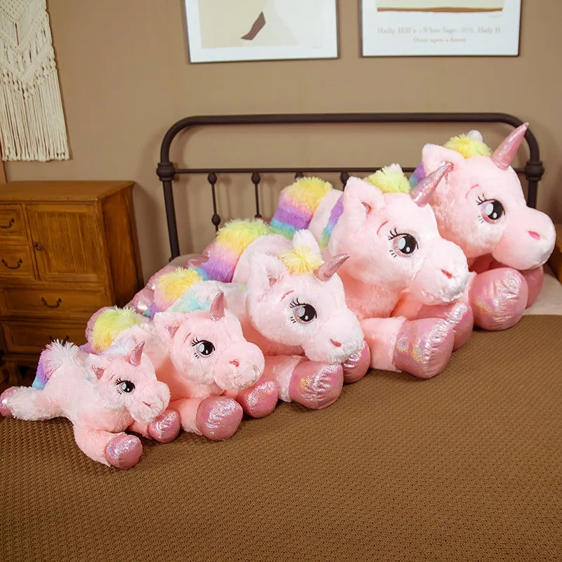 100cm Large Unicorn Plush Toys Cute Pink Rainbow Horse Soft Doll Stuffed Animal Big Toys For Girlfriend Birthday Gift