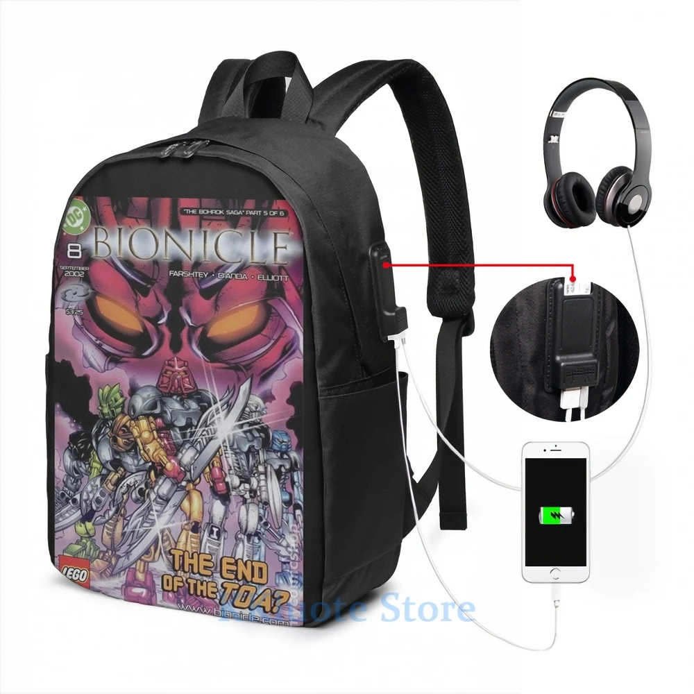 Funny Graphic print Bionicle - comic USB Charge Backpack men School bags Women bag Travel laptop bag