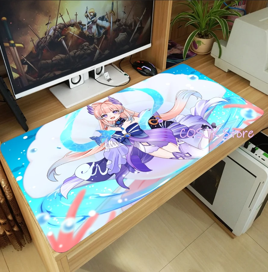 Anime Game Sangonomiya Kokomi Genshin Impact Leuke Grote Muismat Gaming Computer Desktop Toetsenbord Mat Anti-Slip Playmat Gift