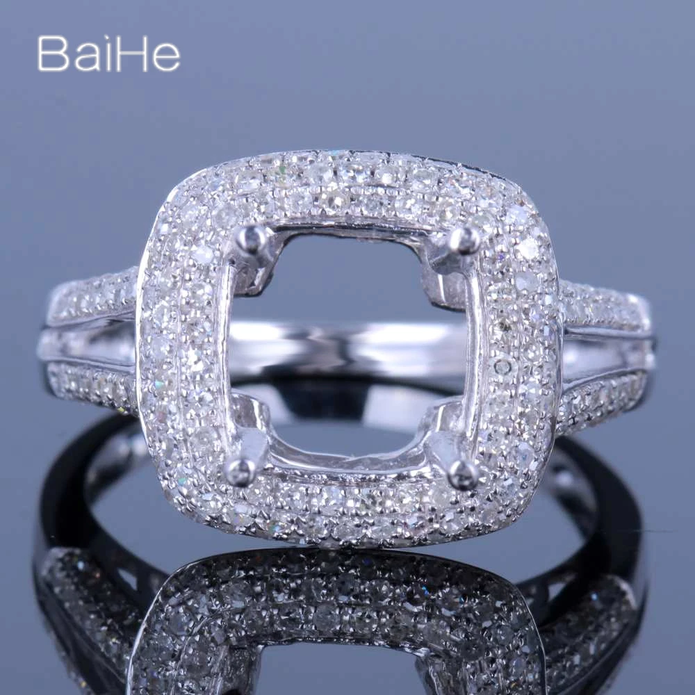 

BAIHE Solid 14K White Gold Cushion Semi Mount Ring Fine Jewelry Making Halve montagering Anello semimontato Fáinne Semi Mount