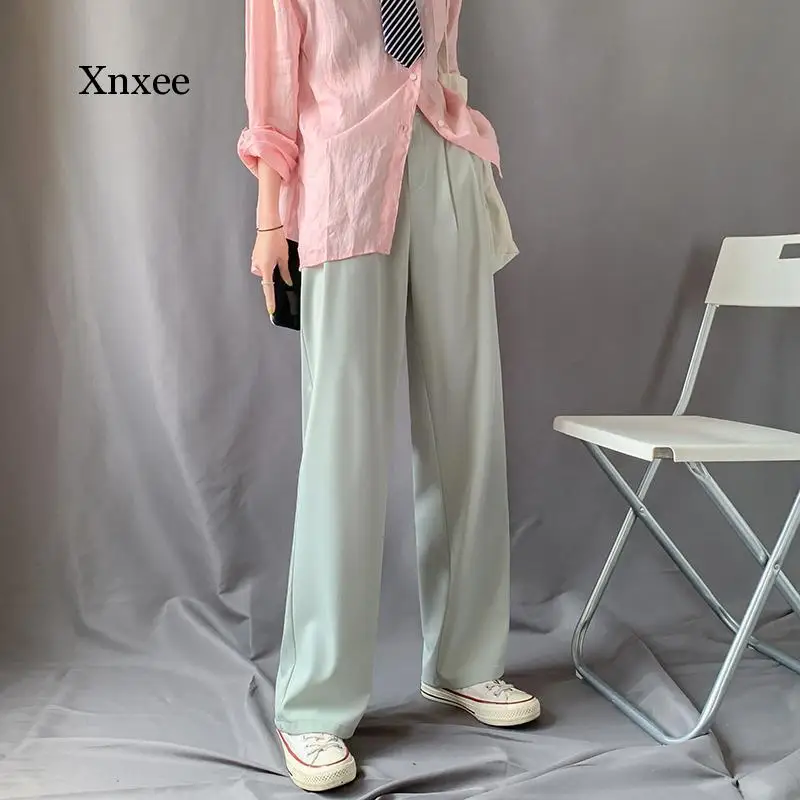 

Fashion High Waist Mopping Long Suit Pants Women Wide Leg Drape Female Summer Casual Office Straight Purple Trousers