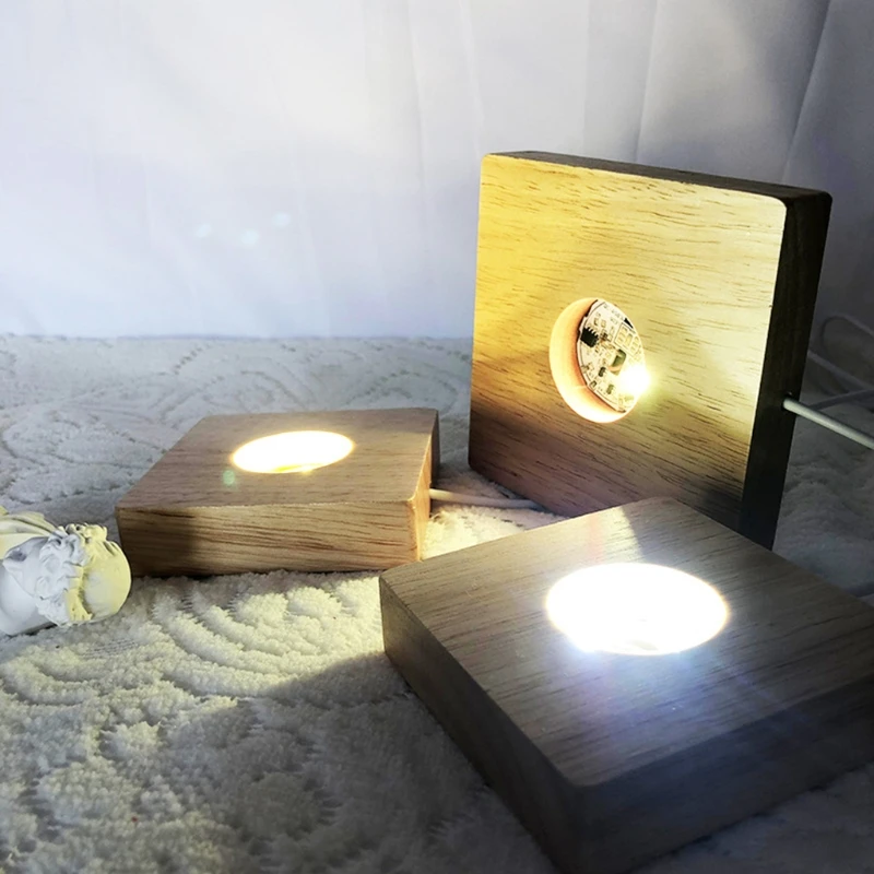 Handmade Square Wood LED Light Base Night Lamp Base Stand for Resin Art Dispaly