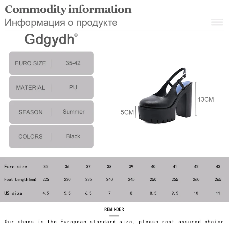 Gdgydh Chunky Heel Slingback Pumps Women High Platform Strappy Heels Black Spring Summer Shoes Back Strap Nightclub Plus Size