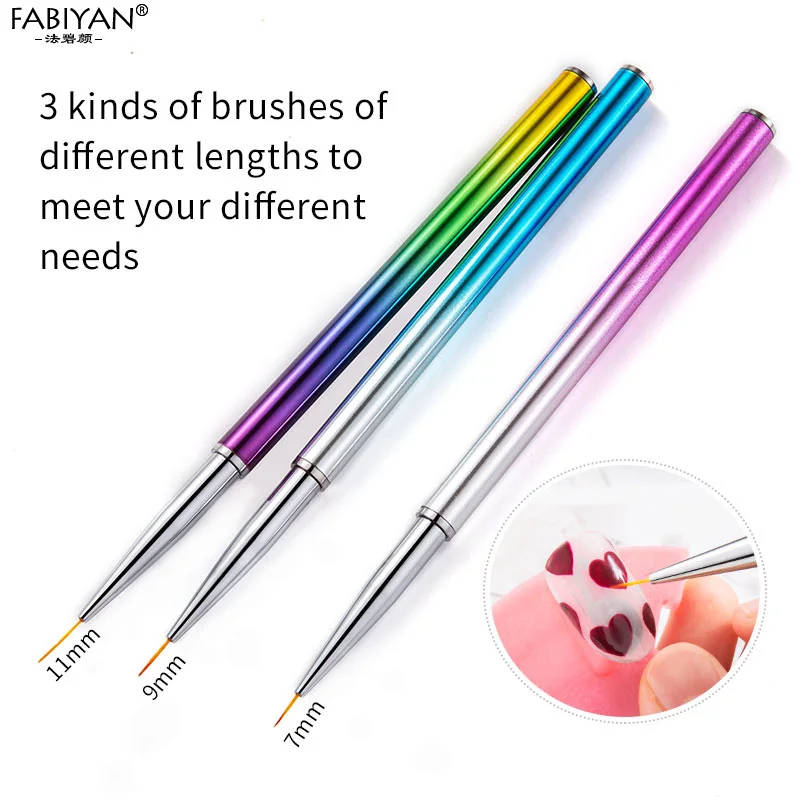 7/9/11mm 3Pcs arcobaleno Nail Art pittura fai da te disegno fiore pennello fodera linea striscia penna Manicure Set strumenti