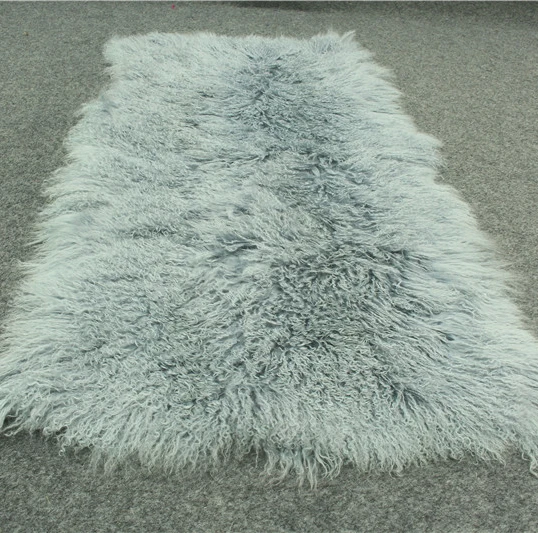 China manufacture real red fur baby blanket long hair curly mongolian tibet lamb fur rug