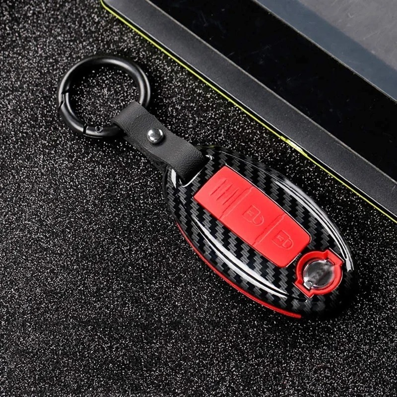 Car Smart Key Case Cover Carbon Fiber Pattern ABS Silicon Key Shell Prevent Scratch Compatible with For Nissan Cube Juke