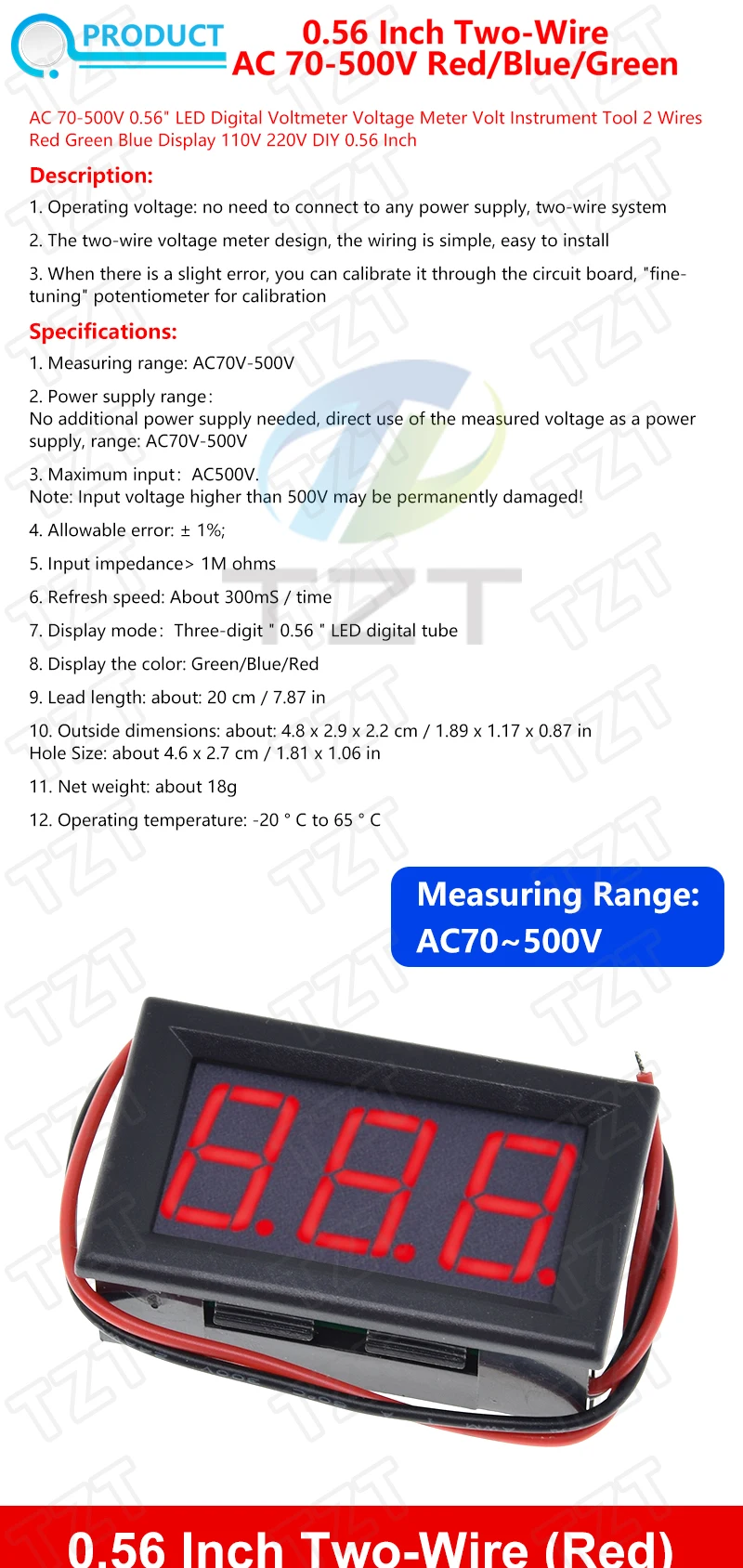 Spannungsprüfer-Modul AC 70-500V 0,56 Zoll Digitales Spannungsmessgerät Spannungsanzeige Rot/Blau/Grün 2-Draht – Detail 1