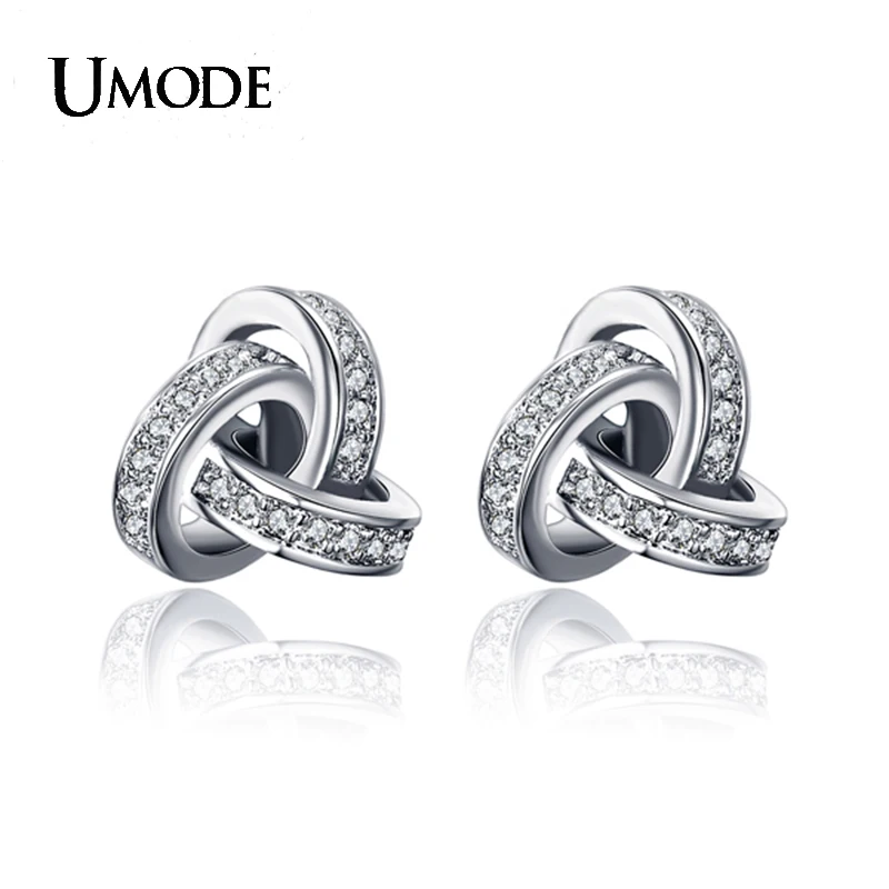 UMODE Love Knot Stud Earrings White Gold Color Cubic Zirconia CZ Accent Inspired Twist Gift For Women Fashion Jewelry UE0141