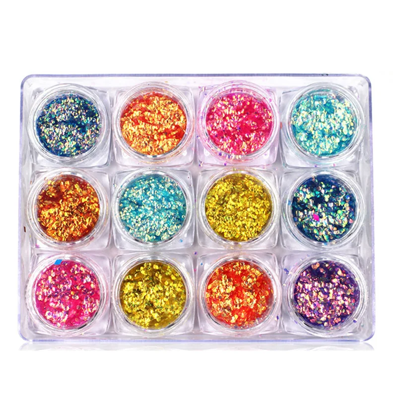 1pc 12 Farbe Glitter Schildkröte Waagen Flakes Multicolor Nagel Pulver Glitter Nagel Flecken Pulver Nail art 3D Dekoration Werkzeuge