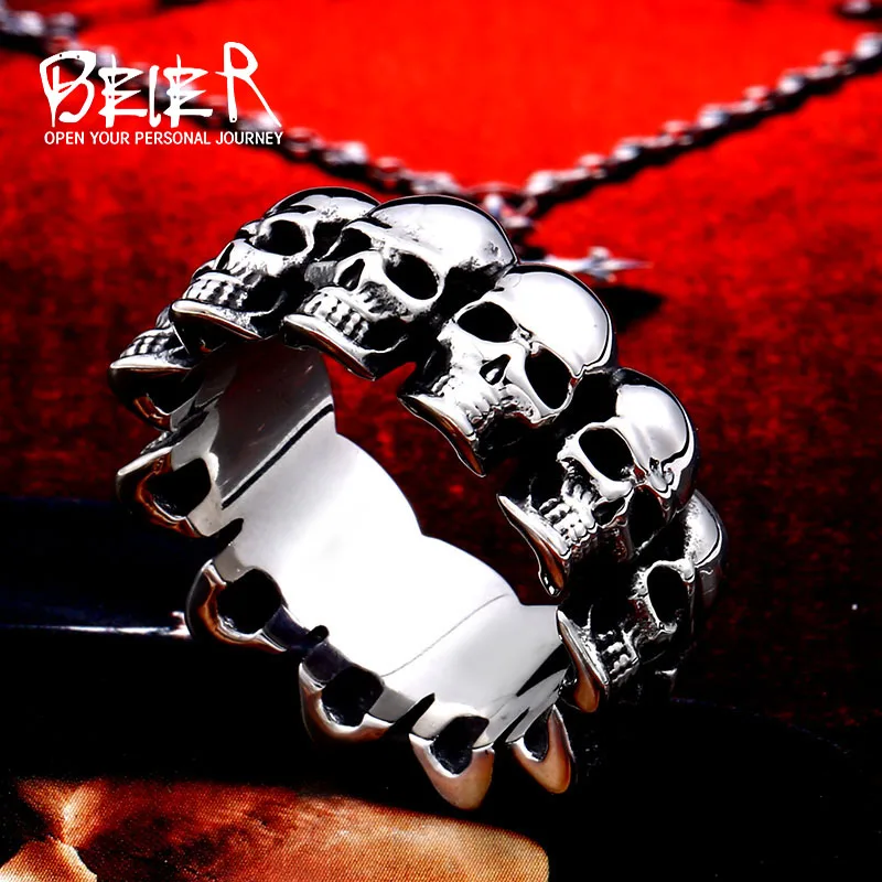 BEIER 316L Stainless Steel Skull Ring Men\'s Ring Punk Biker Party Gothic Jewelry High Quality