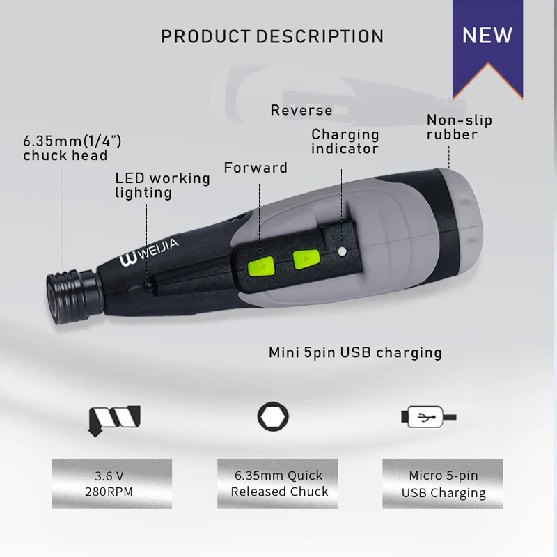 Electric Screwdriver Cordless Mini Drill 3.6V Lithium Battery Manual and Electric Usb Power Tool Charging LED Light For HOME DIY