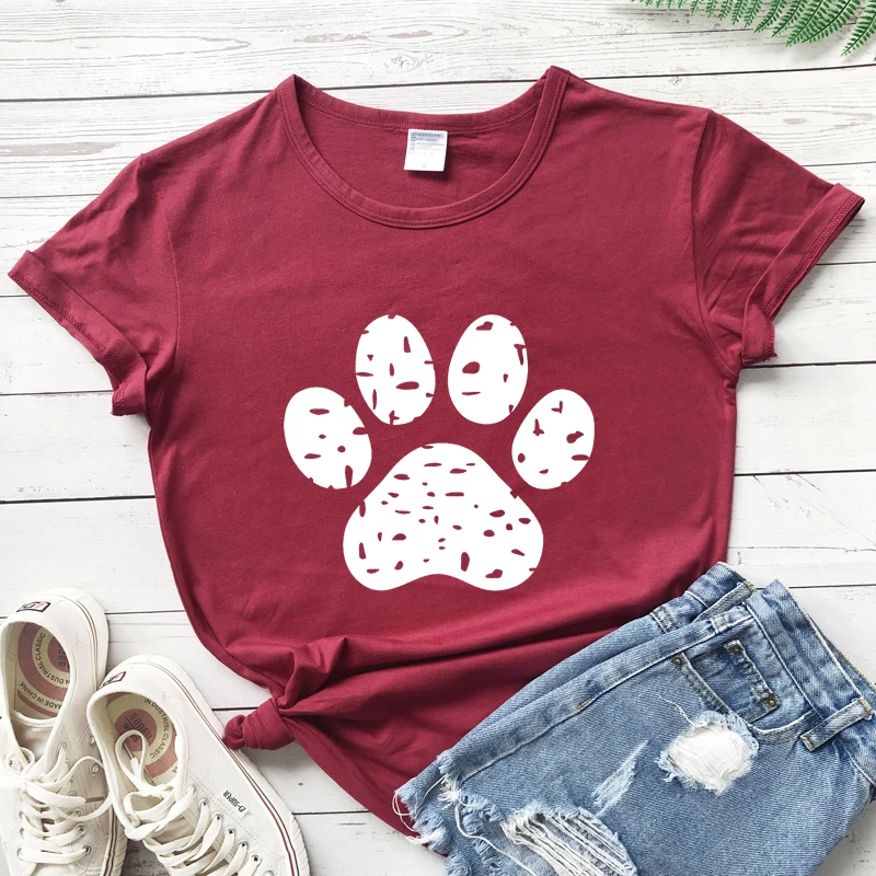 Distressed Paw 100% Cotton T-shirt Cute Fur Mama Gift Tshirt Funny Women Graphic Pet Lover Tee Shirt Top