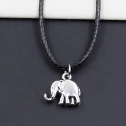 New Durable Black Faux Leather Cord Choker Double Sided Elephant Charm DIY Necklace Boho Tibetan Pendant Dropshipping