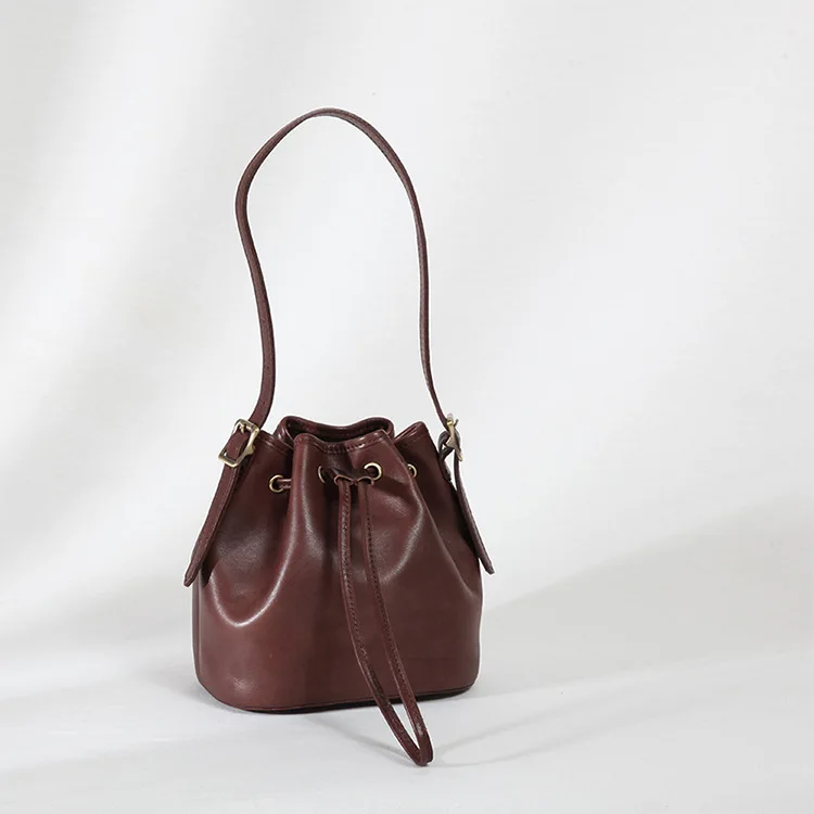 2020 Genuine leather handmade small bucket bag crossbody bags high quality