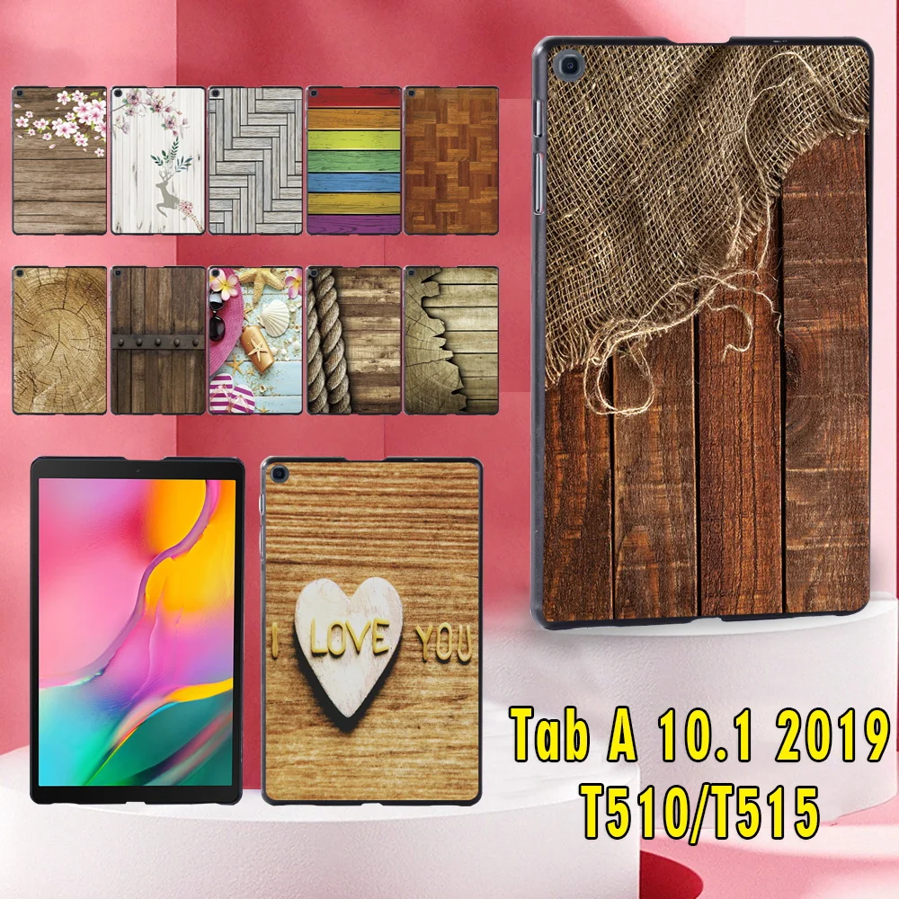 Back Cover for Samsung Galaxy Tab A 10.1 2019 T510/T515 Simple Wood Pattern Fashion Protective Hard Shell+Stylus