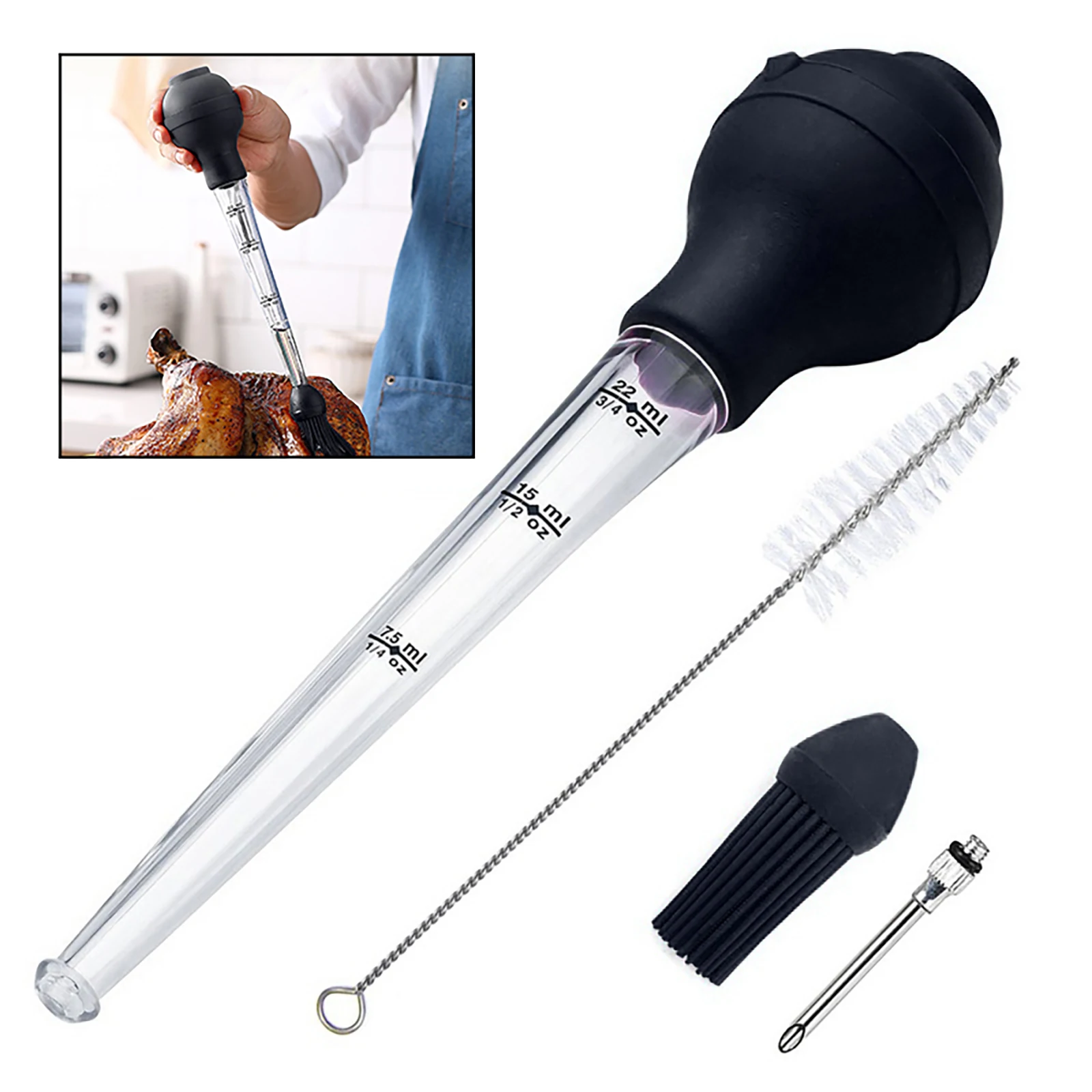 Turkey Baster Oil Dropper Syringe Set for Cooking Meat Marinade Injector for Bacon, Brine, Beef, Roasting Juices for Poultry