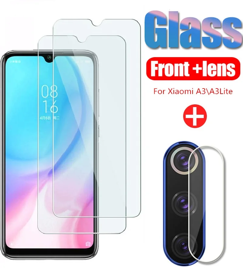 2 in 1 Tempered Glass For Xiaomi Mi A3 A2 9Lite Camera Lens Film Mi9T Cover Screen Protector For xiaomi MiA2 MiA3 CC9 Glass