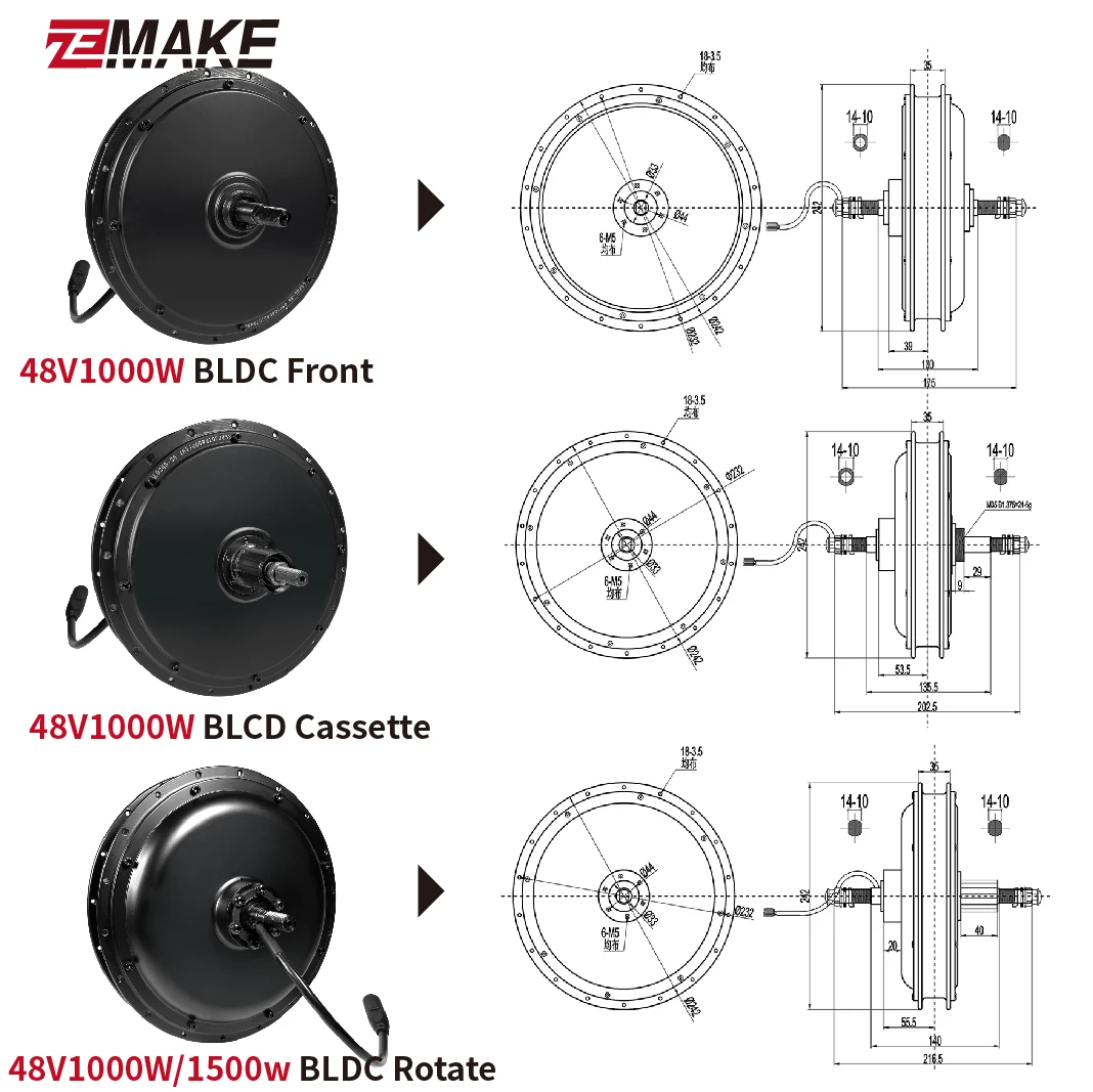 EBike BLDCMotor  48V 1000W/1500W freewheel Rear Rotate /Front/ cassette Rotate Brushless Non-gear Rear Motor for E BIKE/Tricycle