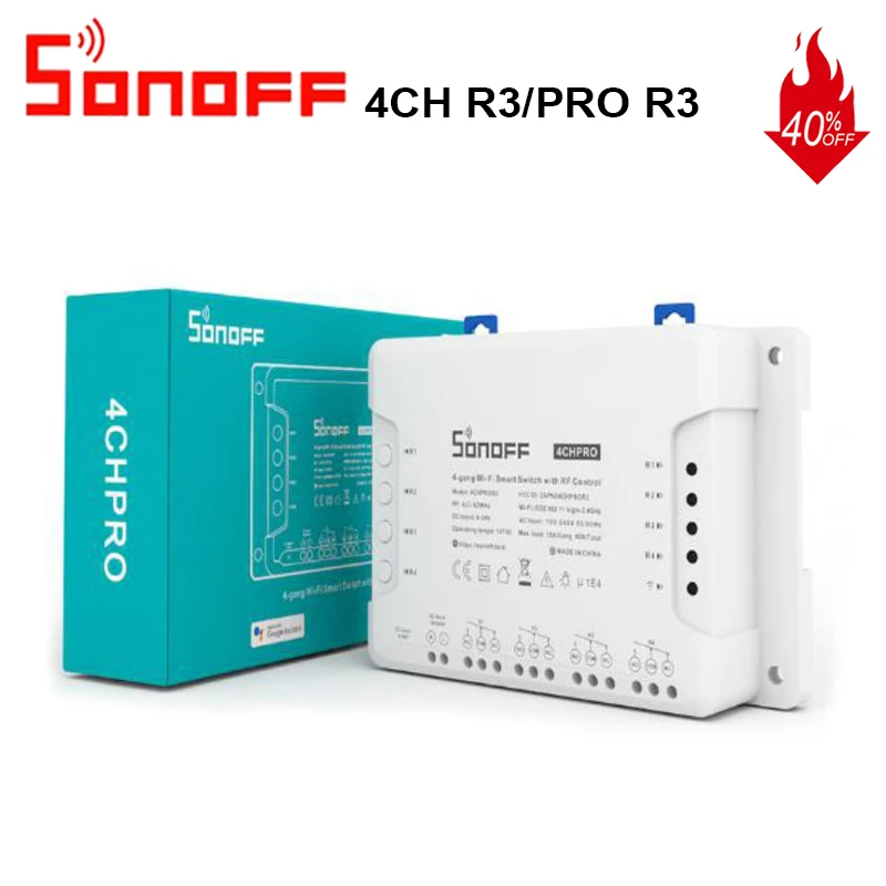 

Sonoff 4CH R3/PRO R3 4 Way Mounting WiFI Wireless Smart Switch 433MHZ Remote Interrupter Relay Works with Alexa Google Home