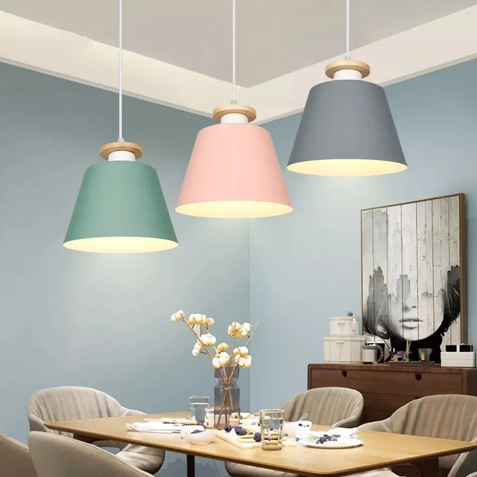 LED Pendant Lamp Modern Living Room Bedroom Restaurant Wooden Pendant Lights E27 90v-220v Indoor Art Hanging Lighting Fixtures