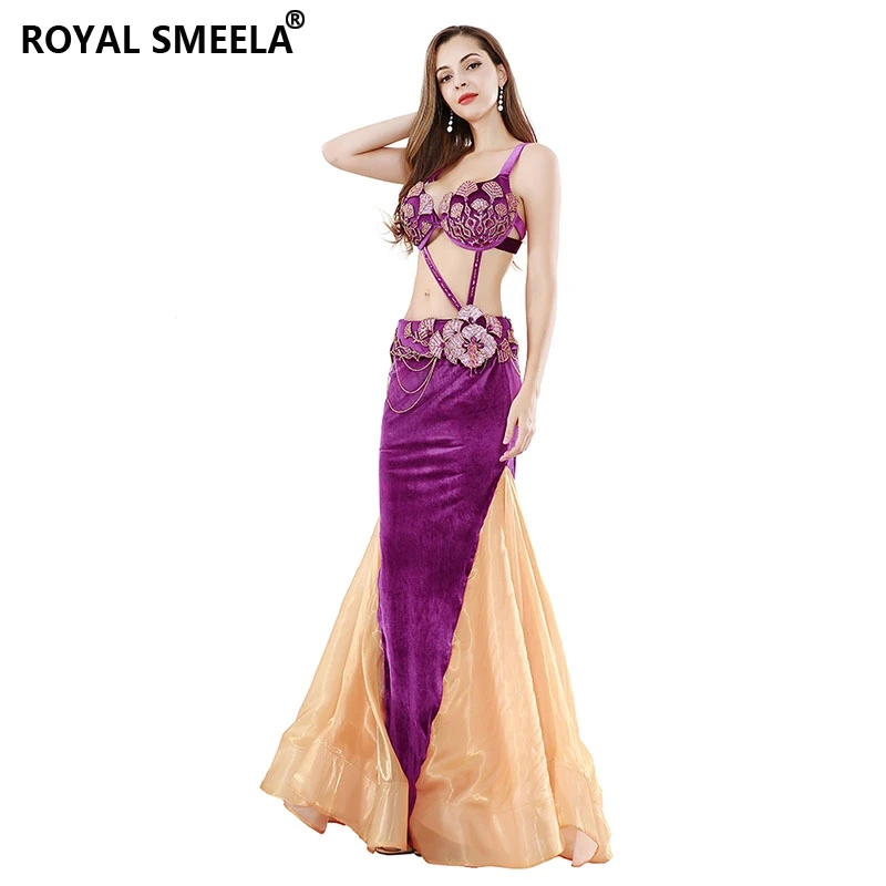 Women stage belly dance costume set sexy belly dancing wear bra belt fishtail skirt long mermaid costumes 3pcs bellydance dress