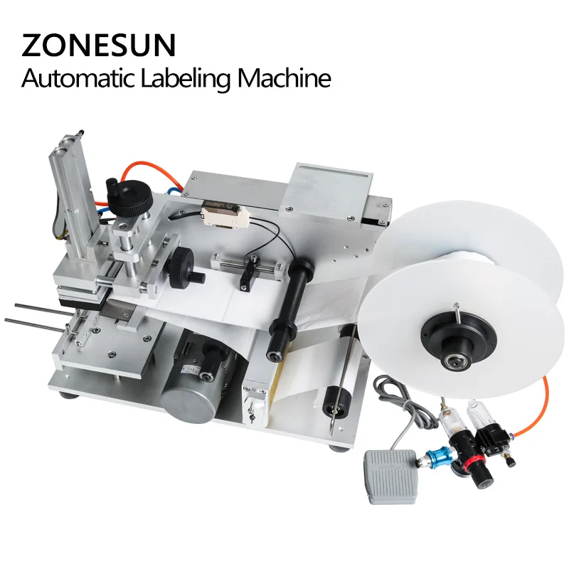 ZONESUN LT-60 Semi Automatic Pneumatic Flat Labeling Machine Drugs Bottle Labeling Machine Stick Mark Labeller