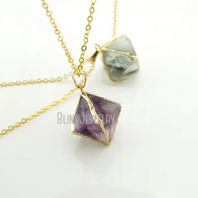 NM24423 Rough Fluorite Necklace Raw   Rainbow   Point   Crystal Jewelry