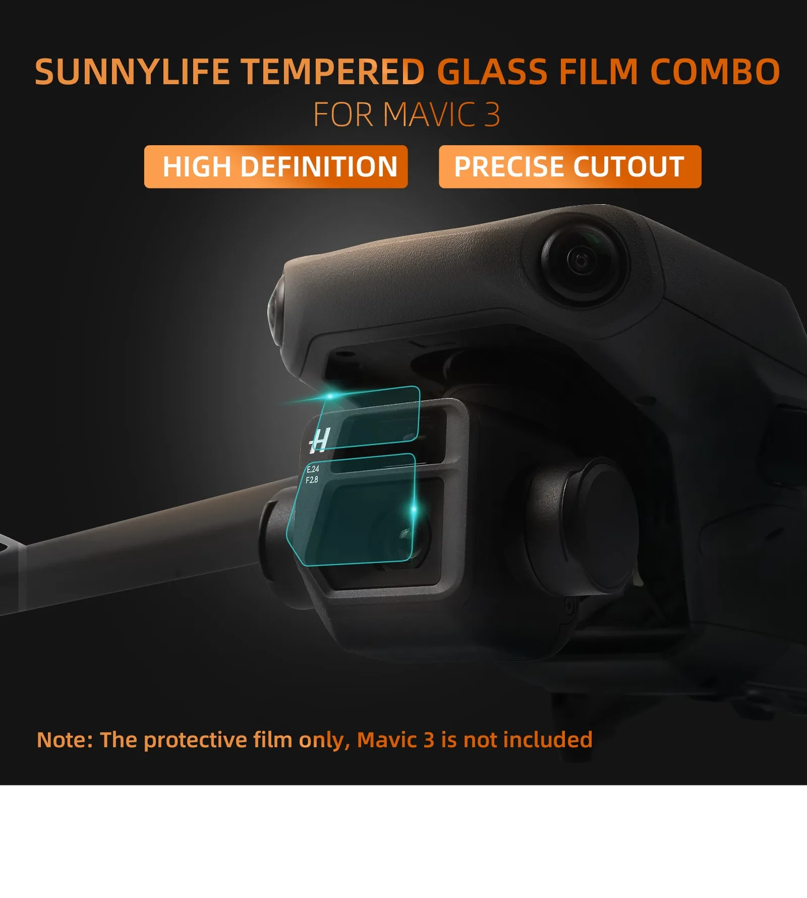 SUNNYLIFE MAVIC 3 Tempered Glass Film Combined Lens Screen Protector HD Explosion-proof Suitable For MAVIC 3 Lens Protector