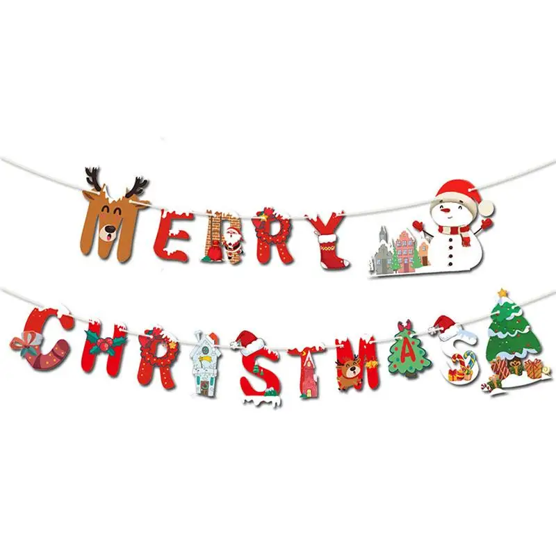 Christmas Banners Paper Hanging Flags Santa Claus Snowman Deer Xmas Tree Bunting Garland Merry Christmas Decorations for Home