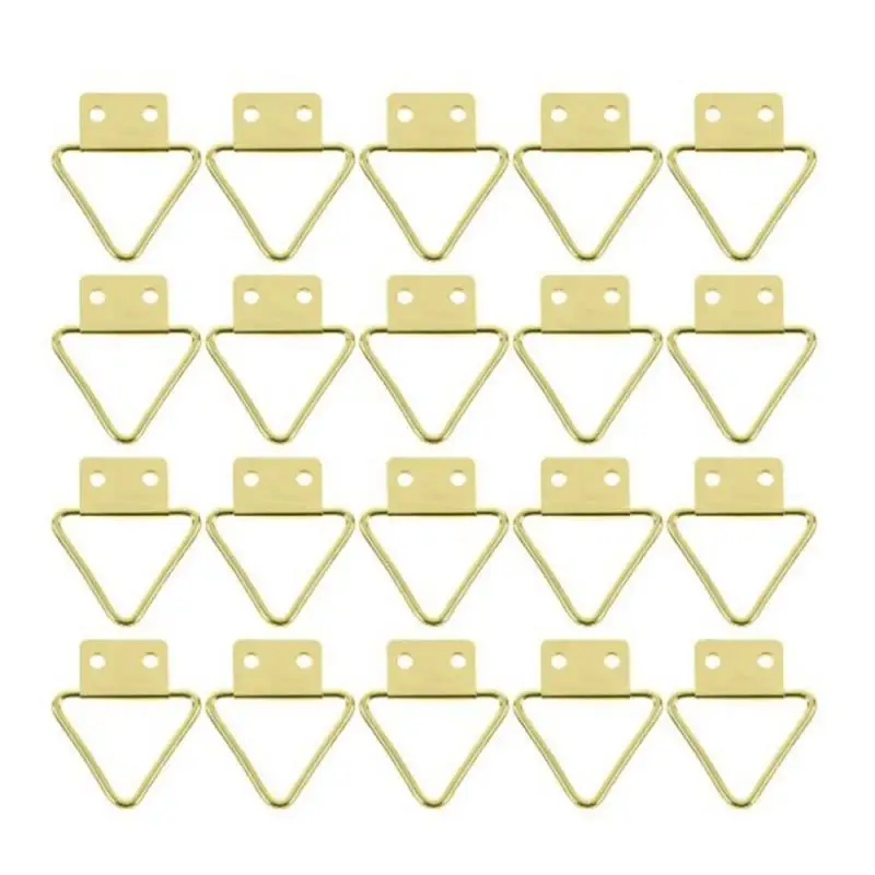 Crochet de quincaillerie pour cadre photo, triangle doré, double trou, support mural, anneau de suspension en fer, décoration d'intérieur, 3.2x2.85cm, 20 pièces