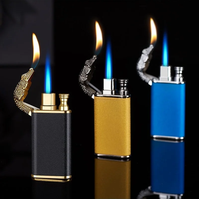 VIP Dropshipping Creative Dragon Double Fire Lighter Jet Flame Open Fire Windproof Inflatable Crocodile Lighter Men\'s Gift