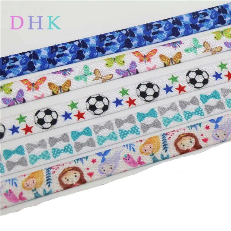 DHK 5/8'' 5yards ball butterfly girl camo printed Fold Elastic FOE stretch ribbon hairbow headwear headband DIY OEM E1667