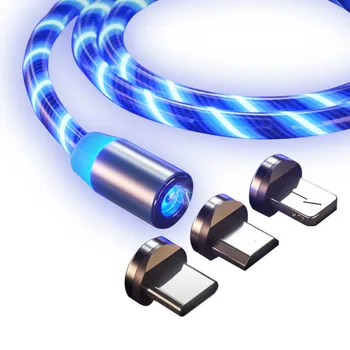 1m manyetik akan işık LED kablosu mikro USB tipi C hızlı şarj kablosu kablosu için Huawei Samsung Android telefon şarj kabloları
