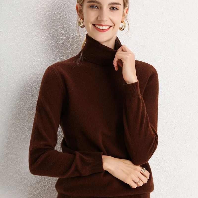 100% pulôveres de gola alta de malha de cashmere puro feminino jumpers quentes macios do inverno 10 cores venda quente camisola da forma