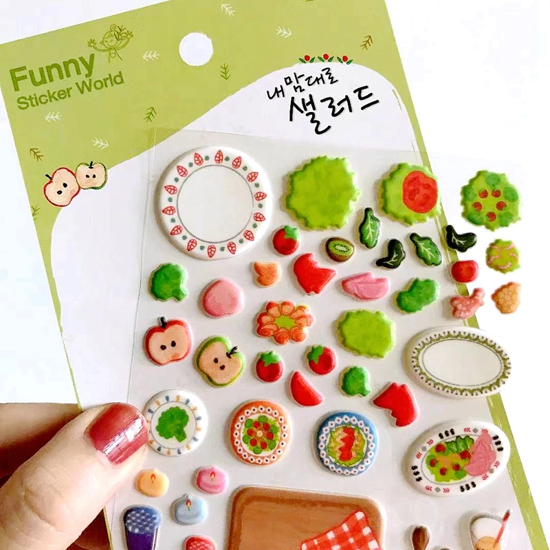 Korean Origin Foam 3D Stickers Scrapbooking Material Cute Vegetables Fruits Shape Junk Journal Diary Card DIY Decoration Craft