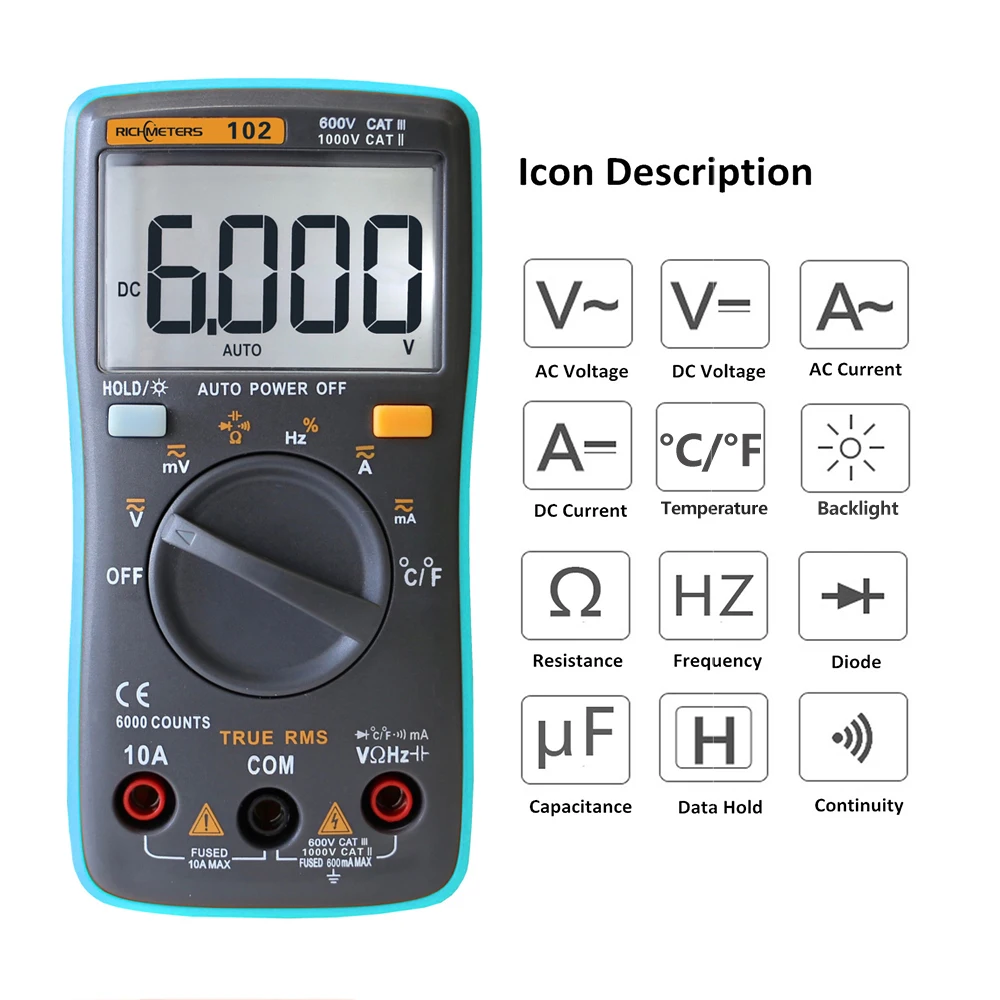 Digital Multimeter RM102 101 RICHMETERS 409B Multimetro DC AC Voltage Current Meter Resistance Diode Tester Ammeter Voltmeter