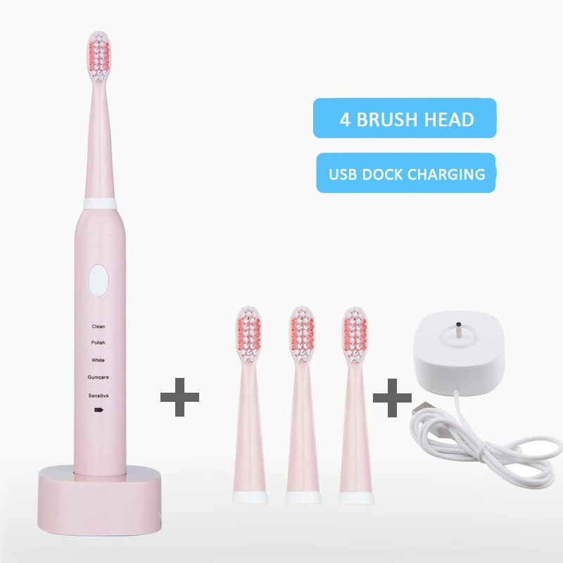 Sonic Electric Toothbrush Adult Timer Brush 5 Mode USB Charger Rechargeable Tooth Brushes Replacement Heads