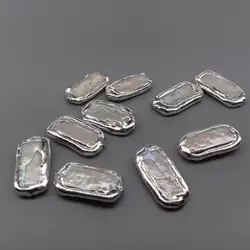 Wholesale 10 pcs White Rectangle Pearl Beads White Gold Plated Edge Beads
