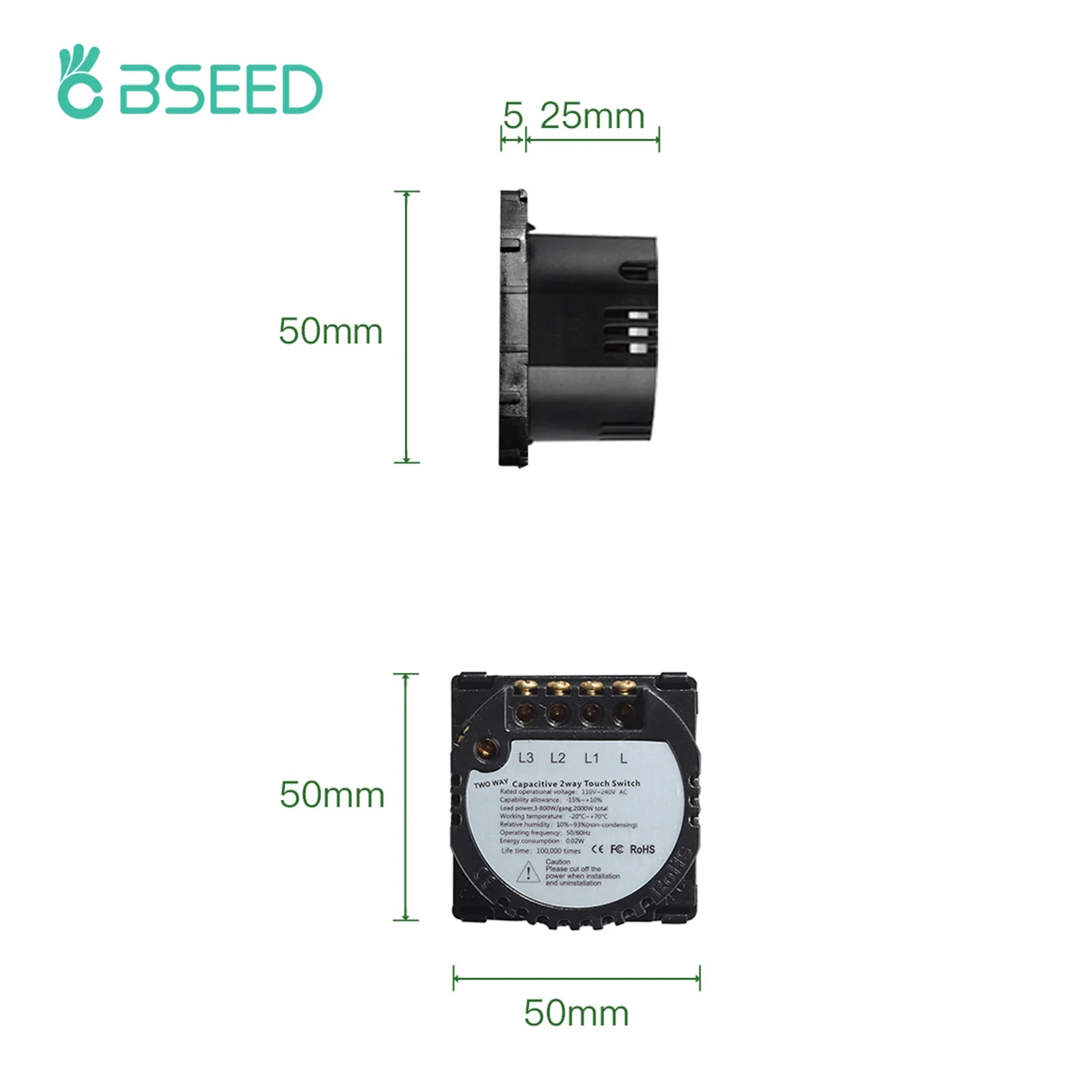 BSEED The Base Of 1/2/3Gang 2Way Wall Light Switch Touch Sensor Switch Parts 110-240V Without Panel Bule Backlight  On OFF