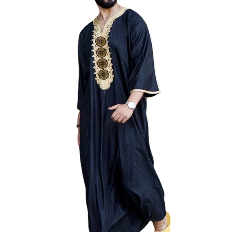 Neue 2021 Neue Mode Dubai Casual Kaftan Robe Moslemische Kleidung Kleider Abaya Shirt für Herren