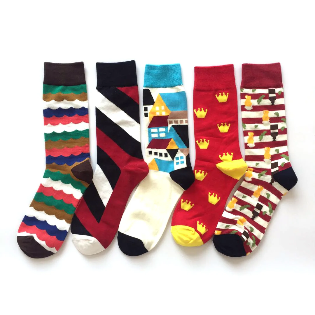 Novelty Cool Men Cotton Happy Dress Crew Socks British Business Argyle Dot Stripe Pattern Harajuku Designer Fun Crazy Funky Gift