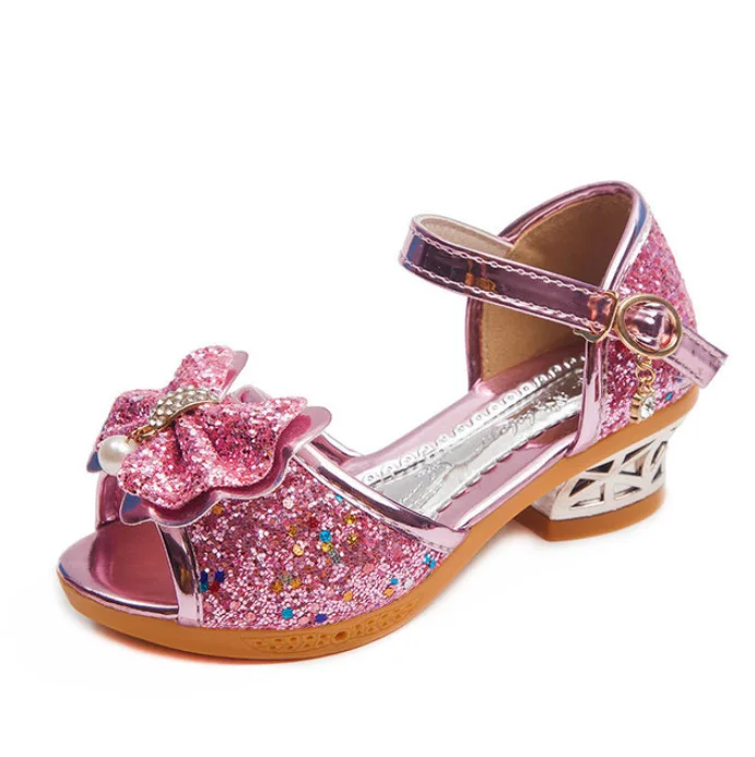 Girls Sandals Summer 2021 New Children's Princess Shoes Little Girls High-heeled Bow-knot Crystal Sandals Party Dress Wedding