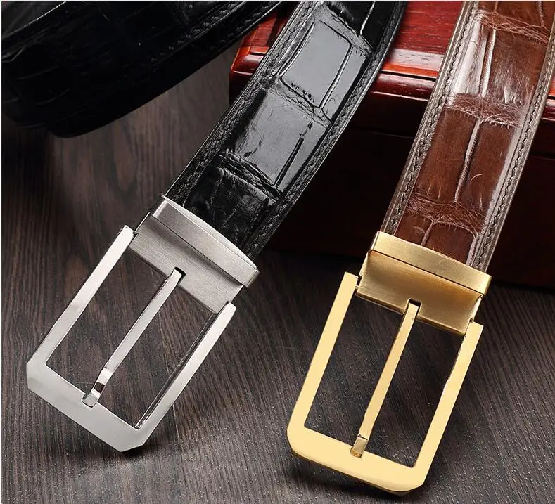 Matt alligator leather belly skin men dress belts stainless steel buckle black brown color Genuine crocodile skin men belt