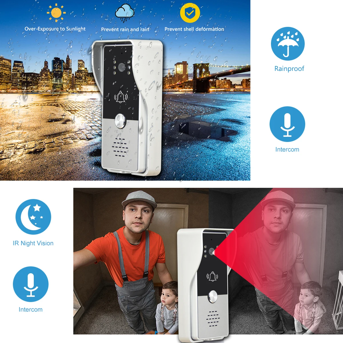 Wired Video Intercom for Home Apartment, Video Entry Phone Door Intercom with 7 Inch Monitor  Camera support Lock Access Control